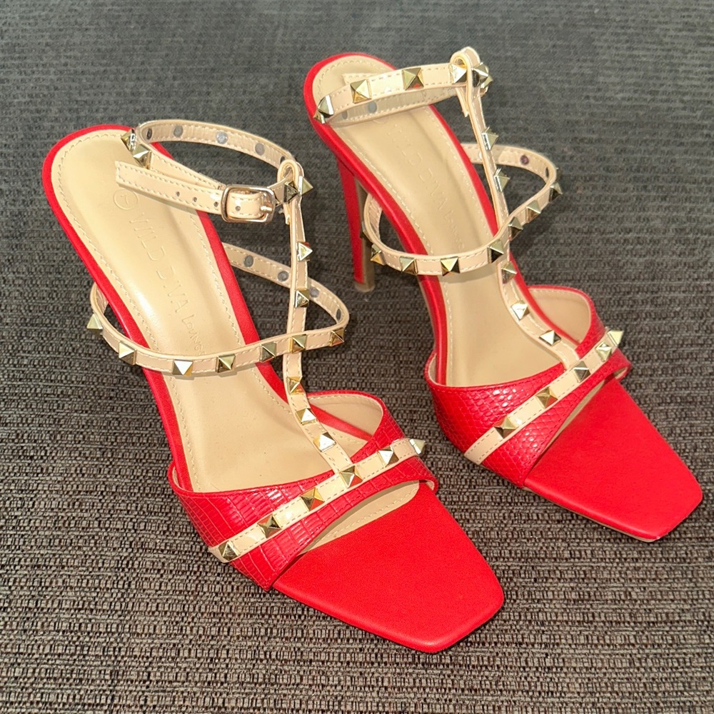 Wild Diva Red and Gold Strappy Heels